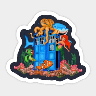 Blue phone box under the sea Sticker